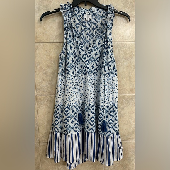 Mud Pie 100% Cotton Blue Ikat Elgin Swing Dress-Cover Up Small - Picture 4 of 8